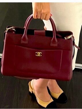 CHANEL Burgundy Leather Satchel with Gold-Tone Hardware